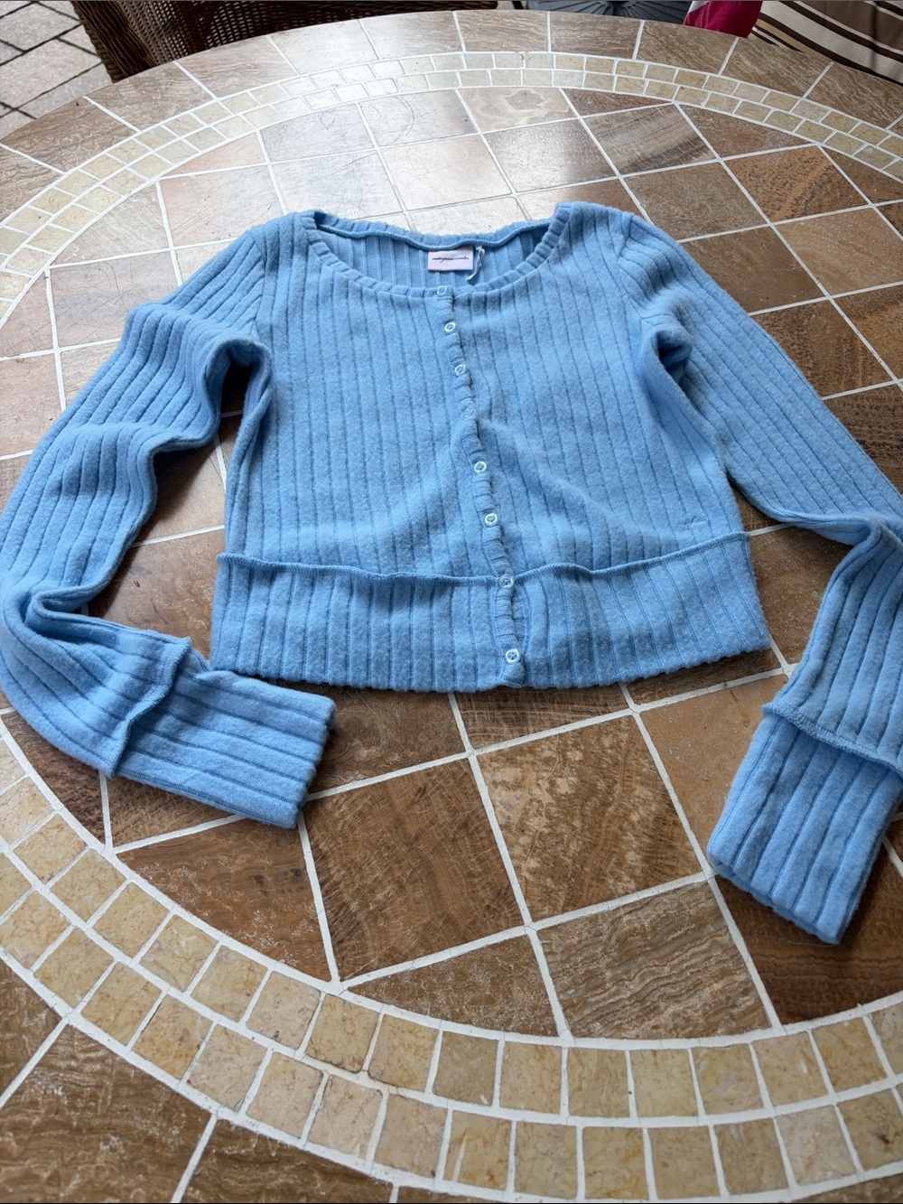 Urban Outfitters out from under Pale Blue Ribbed Button-Front Cardigan  82% poly